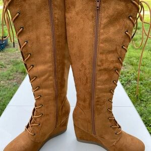 Just Fab Suede Knee High LaceUp Boots Sz 8